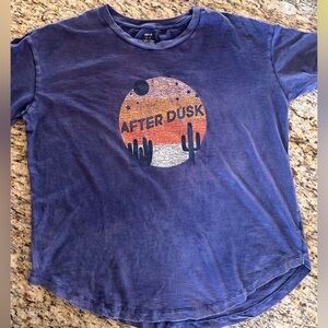 Aerie Desert After Dusk Graphic Tee Small Navy Distressed Boho Scoop Hem